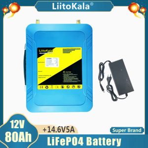 Banks Liitokala 12V/12.8V 80Ah LifePo4 LED batteria LED 5V USB per solare RV RV Energia da campeggio esterno Backup carrello da golf +14.6V 5A