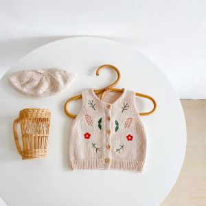 Schichten 2022 Frühlingsfreunde Babykleidung süße Weste Kleinkind Girl Mode florale Strickweste Bebe Kids ärmellose Cardigans Outwear Outwear