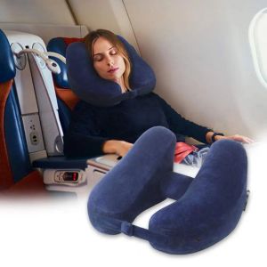 Kudde Uppblåsbar nackkudde med patentventil Portable HShap Soft Travel Pillow Airplane Car Neck Rest Cushion Travel Accessories