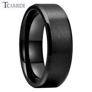 Bands Dropshipping 6mm 8mm Black Ring Stainless Steel Classic Dailylife Jewelry Beveled Brushed Shipping to All Over The World