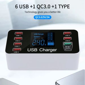 Hubs USB Charger Station Quick Charger 3.0 Smart LED Digital display 40W 8port Multi USB Type C PD Charger Fast Charging Station HUB