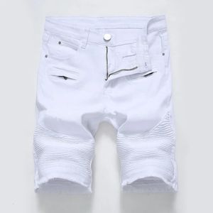 Summer Mens Denim Shorts Street Clothing Trend Personality Slim Short Jeans White Red Black Male Brand Clothes 240415