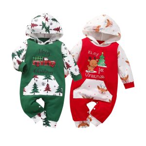 Tek parçalı yeni doğan bebek Noel kapüşonlu tulum kızlar kızlar bodysuits kıyafetler kostüm babany bebe bebek Noel playsuit hoodies kıyafetleri