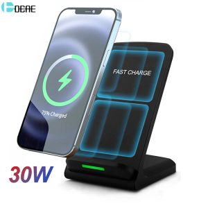 Laddare 30W Wireless Charger Stand för iPhone 14 13 12 Pro 11 XS XR X 8 Samsung S22 S21 S20 Fast Charging Dock Station Phone Chargers