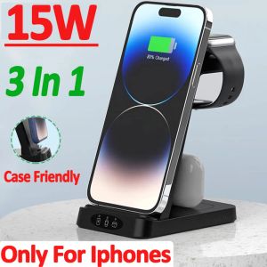 Laddare 15W 3 i 1 trådlös laddningsstativ för iPhone 14 13 12 11 Apple Watch Fast Charging Dock Station för AirPods Pro Iwatch 7 6