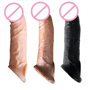 Sweaters 21cm 8.27inch Reusable Realistic Sleeve Cover Condom Extender Extension Enlargement Men Dick Header Sex Toy