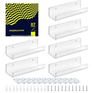 Racks 6 pcs Montagem de parede ACRYLIC Record Stand Stand Álbum Storage Rack de acrílico Vinil Armazenamento de parede Montagem de montagem de exibição Record Record Montagem de parede