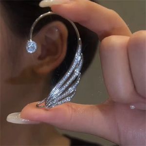 Earrings 2023 New Korean Angel Wing Rhinestone Earrings Shiny Drill Arc Ear Hanging Clip Earrings for Women Unusual Ear Cuff