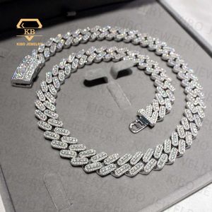 Hip -Hop -Ketten Schmuck für Männer 15mm Clustered Real Moissanit Big Diamonds Cuban Link Chain 925 Silber Halskette ECED Out Chain