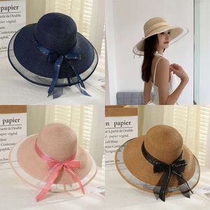 여름 여성 우아한 메쉬 모자 스 플라이 싱 둥근 쥐 버킷 모자 해변 휴가 해변 밀짚 모자