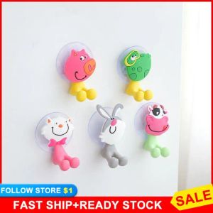 Heads 1PC Cute Cartoon Sucker Toothbrush Holder Rack Wall Mounted Suction Hooks Bathroom Lovely Children Toothbrush Stand Organizer