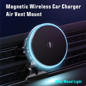 Chargers Magnetic Wireless Car Charger Mount for MagSafe iPhone 15/14/13/12 Série de carregamento rápido de carregamento automático portador de ventilação de ar ventro