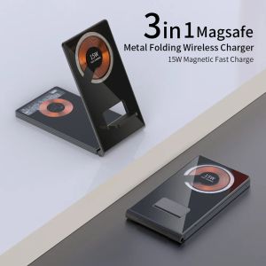 Laddare 3 i 1 magnetisk vik trådlös laddningsstativ 15w snabb trådlös laddningsstation för Samsung Xiaomi Mi Huawei för Apple Watch