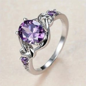 バンドHuitan New Purple Cubic Zirconia Rings Women for Wedding Gorgeous ColoredCZ女性リング気質エレガントな宝石の派手なギフト