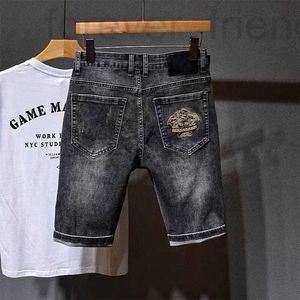 Men's Shorts designer Summer slim style trendy gray embroidered denim shorts, men's internet famous versatile capris, fit elastic casual shorts 43YF