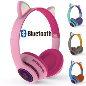 イヤホン新製品発射猫耳のワイヤレスBluetoothヘッドセット付きマイクLED照明ゲーミングヘッドセットキュートなスタイルヘッドセット