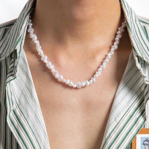 Necklaces Lacteo Trendy Simple White Irregular Imitation Pearl Choker Necklace for Men Jewelry Strand Bead Neck Chain Collar Party Street