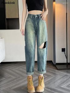 Jeans buco femminile harem donne polsini primaverili asimmetrici in stile giapponese in stile giapponese lady lady lady all-match high waist streetwear