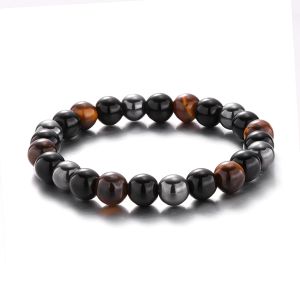 Strands Men's Tiger Eye Beads Bracelet Natural Stone Obsidian Hematite Bracelet Handmade Yogo Bangles Health Care Jewelry Pulsera Homme