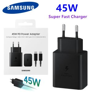 Laddare Original Samsung 45W Fast Charger Charging Wall USBC Super med kabel för Galaxy S22 S21 S20 Note20 Ultra S10 S9 Plus+, EPTA845