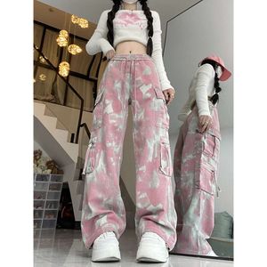 Instagram Fashion Brand Gradient Camouflage Work Pants For Women 2023 Ny High Midje Slimming Design, små och populära breda benbyxor