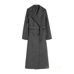 Casaco feminino casaco de cashmere casaco de luxo maxmaras feminino lapela larga lape de peito duplo comando de lã pura cinza casaco comprido
