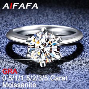 Anéis 0,5/1/1,5/2/3/5 de quilates de moissanita para mulheres 18k White Gold 925 Sterling Silver Crown Labor