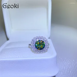 Cluster Rings Silver 925 Original 1 Brilliant Cut Diamond Test Past Green Moissanite Wedding Flower Ring For Teen Girls Gemstone Jewelry