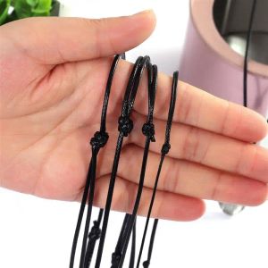 Necklaces 10/50pcs Adjustable 4080cm Long Black Braid Wax Cord DIY Pendant Necklace Knot Sliding Cord For Jewelry Making Findings