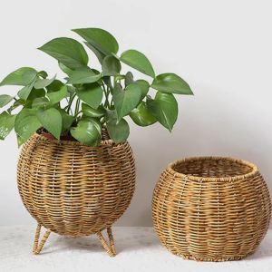 Baskets Weaving Flower Plant Pot Basket Decoration Storage Basket Woven Flower Basket With Legs Plant Stand Basket Garden Home Decor