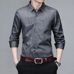 Mens Casual and Fashionable Long Sleeved Printed Shirt Non Ironing Wrinkle Resistant Business Top 240506