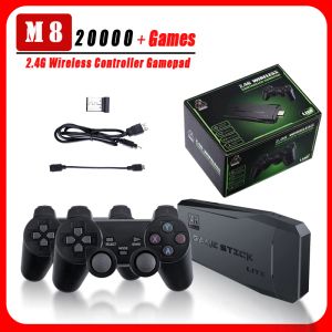 Konsollar M8 Game Console Build 20000 + Oyunlar 64GB Twoperson Kablosuz Denetleyici 2.4 G Oyun Çubuğu 4K HD PS1 GBA Video Oyunu Çocuk