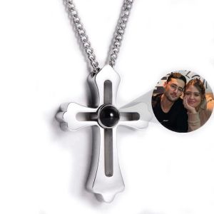 Necklaces Dascusto Personality Photo Cross Necklace Mens Commemorative Gifts For Dad Boyfriend Customized Birthday Anniversary Mens Gifts