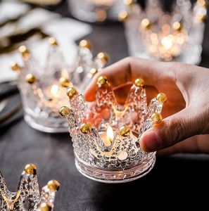 Titulares de vela Crown Glass Tealight Holder Votive for Wedding Party and Home Decor Jewelry Rings