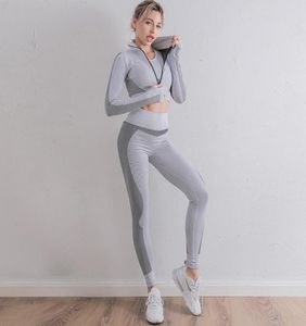 Autunm Winter Fashion Designer Womens Cotton Yoga Suit Gym Sportwwear Traccessuit Fitness Sports Due pezzi Set da 2 pezzi Outfit Coat3372532