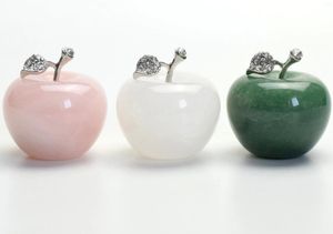 Decorative Figurines 1.7 INCHES Natural Chakra Stone Carved Realistic Crystal Healing Apple Statue With Alloy Leaf