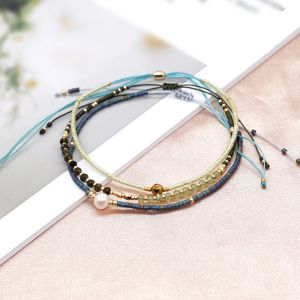 Strands Go2BoHo 3pcs/lot Miyuki Seed Bead Simple Bracelet Set Ins Fashion Jewelry Natural Stone Pearl Dainty Bracelets for Women