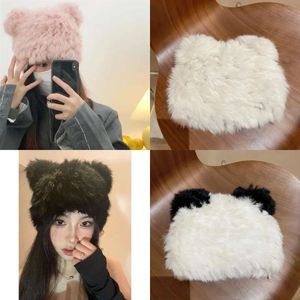 クマの黒い耳ウサギかわいいぬいぐるみラップヘッドコールドウォームファーキャップ冬女性Y2Kガールズ韓国帽子編み帽子240131