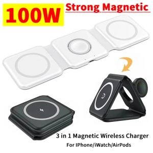 Chargers 100W 3 in 1 Wireless Charger Pad Stand Magnetic Fast Charging Dock Station for iPhone 15 14 13 12 11 8 X XR Apple Watch Airpods