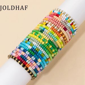 Stränge Neues Design 3x5mm farbenfrohe Perlenarmbänder handgefertigt böhmische elastische Perlen Armreif für Frauen Colroful Perlen Schmuck Geschenk