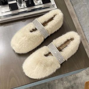 Casual Shoes Flat Bottomed Plush Cotton Shoe For Women Autumn And Winter Fairy Style Sweet Wearing Rhinestone Thermal