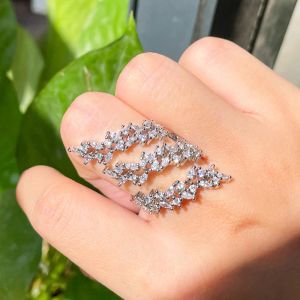 Bänder cwwzircons Verstellbare Mehrere Kubikzirkoniablattform Big Long Wrap Finger Ring für Frauen Luxus CZ Hochzeit Schmuck Geschenk R232