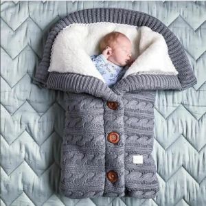 Bags Baby Sleeping Bags Envelope Winter Kids Sleepsack Footmuff For Stroller Knitted Sleep Sack Newborn Swaddle Knit Wool Slaapzak
