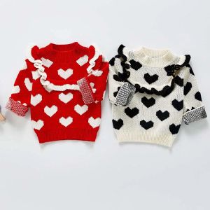 Sweaters yeni kız bebek giysileri kazak kızlar çocuk sonbahar kış kıyafetleri kızlar kazak çocuk çocuk giyim örgü aşk dantel kazak yumuşak