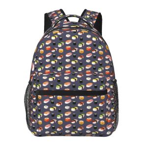 Bags Bags Japonês Sushi Pattern Backpack Multifuncional Classic Basic Basic Water Resistente Daypack para viajar com bolsos laterais de garrafa