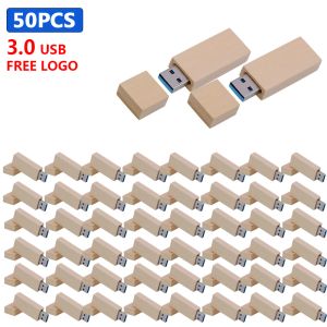 Drives 50pcs USB 3.0 drewniany stick pamięć USB napęd z napędem piórem lampy błyskowej pendrive 4GB 16GB 32GB 64GB U DISK Prezent Wedding Prezent Darmowe logo niestandardowe