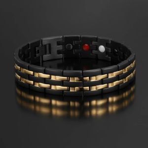 Strängar dubbel rad unik guldfärglinje titanstål magnetiska armband för män mode läkande germaniumelement armband armband