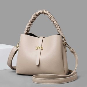 Bucket Trendy Bag Womens Korean version Single Shoulder Crossbody Niche Texture Soft Leather Handväska