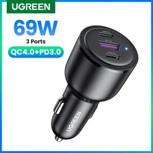 Chargers UGREEN 69W Car Charger USB Type C Dual Port PD QC Fast Charging For Laptop Phone Charger For iPhone 14 13 12 Pro Samsung Xiaomi