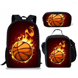 Backpack Hip Hop Funny Ice Fire Basketball Ball 3pcs/conjunto 3d Imprimir Student Bookbag Travel Laptop Daypack Lunchats Case lápis